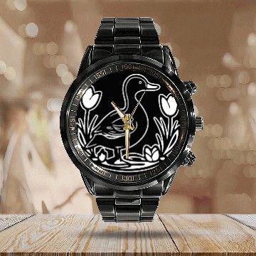Discover Duck Bird Nature Pond Calendar Steel Band Watch