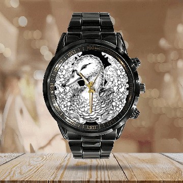 Discover Duck Bird Nature Pond Calendar Steel Band Watch