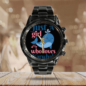 Discover Narwhal Narwhal Lover red Calendar Steel Band Watch