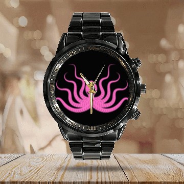 Discover Menace Octopus Neon Pink Calendar Steel Band Watch