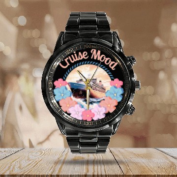Discover Cruise Mood design with cruise ship and flowers Calendar Steel Band Watch