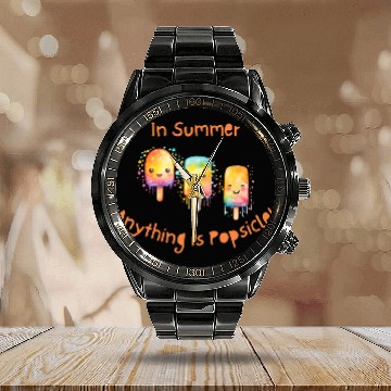 Discover In Summer, Anything is Popsicle Calendar Steel Band Watch