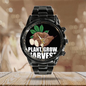 Discover Cassava Farmer Plant Grow Harvest W Calendar Steel Band Watch