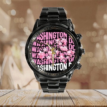Discover Washington DC Calendar Steel Band Watch, Cherry Blossom Floral Pop