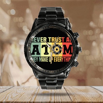 Discover Atom Physics Chemistry Natural Science Vintage Calendar Steel Band Watch