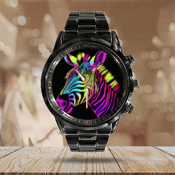 Discover Zebra Neon Colors Portrait Calendar Steel Band Watch