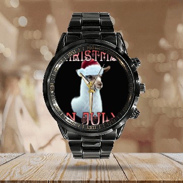 Discover Festive alpaca - Christmas in July Calendar Steel Band Watch