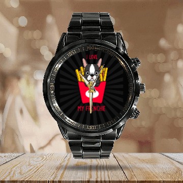 Discover Funny Dog I Love My Frenchie Calendar Steel Band Watch