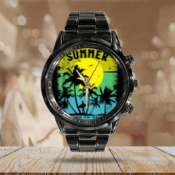 Discover Say Yes To Summer Beach Sun Sea Calendar Steel Band Watch