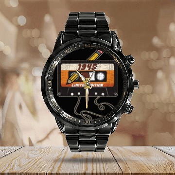 Discover 1945 Limited Edition Cassette Tape Vintage Style Calendar Steel Band Watch