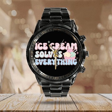 Discover Ice Cream Solves Everything, Happy Summer Holiday Calendar Steel Band Watch