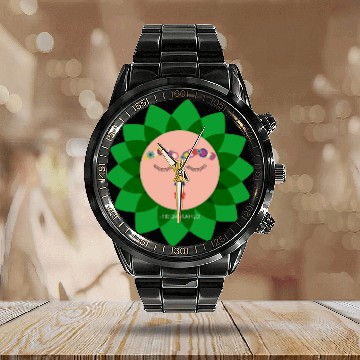 Discover Cute Colorful Frida Kahlo Portrait Mexican Sun Calendar Steel Band Watch