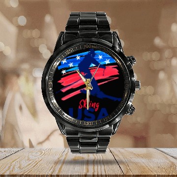 Discover Skiing Usa Support The Team Usa Flag Ski Winter Calendar Steel Band Watch