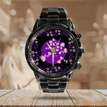 Discover Cherry Blossom Calendar Steel Band Watch, Aesthetic Vaporwave Sakura