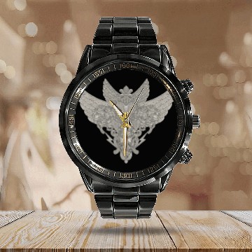 Discover heart with wings, zeus and floral ornament Calendar Steel Band Watch