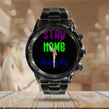 Discover Stay home and Kung Fu fight green Calendar Steel Band Watch