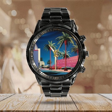 Discover 1980s Miami Beach Retro Hiroshi Nagai Calendar Steel Band Watch