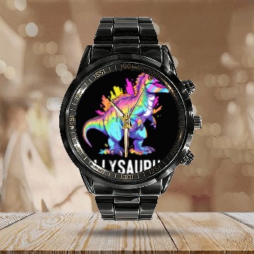 Discover Allysaurus Dinosaur LGBT Community Dino Lover Pun Calendar Steel Band Watch