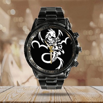 Discover Tribal Dragon Tattoo aesthetic Calendar Steel Band Watch