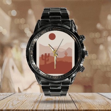 Discover desert sand and sun orange and gray Calendar Steel Band Watch