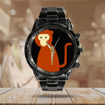 Discover Brown Monkey Calendar Steel Band Watch