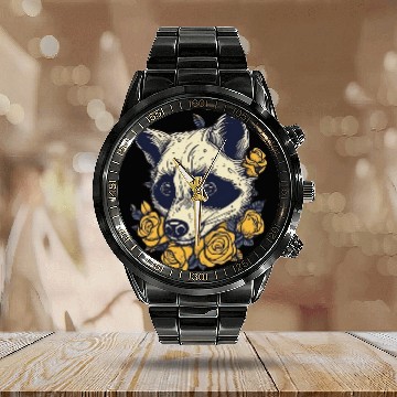 Discover Yellow Flower Raccoon Calendar Steel Band Watch
