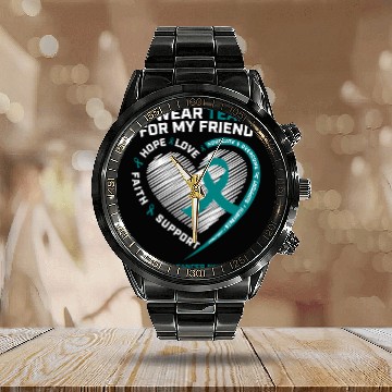 Discover Teal Ribbon Ovarian Cancer Awareness Friend Calendar Steel Band Watch