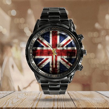 Discover Union Jack Vintage Distressed Calendar Steel Band Watch