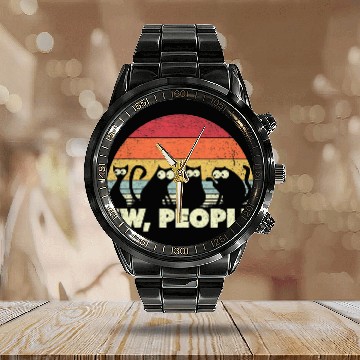 Discover Funny Cat Calendar Steel Band Watch Retro Style Ew People Calendar Steel Band Watch