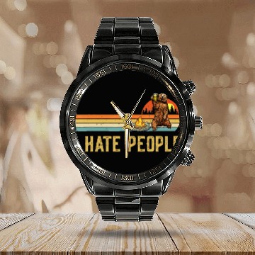 Discover I Hate People Bear Camp Calendar Steel Band Watch