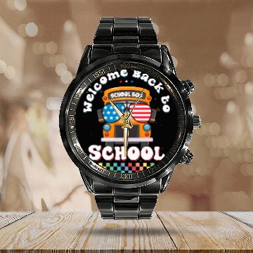 Discover Welcome Back to School Funny School Bus w Vintage Calendar Steel Band Watch