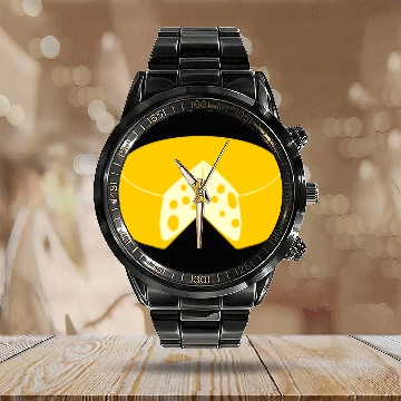 Discover Cheese golden yellow with point cut out front view Calendar Steel Band Watch