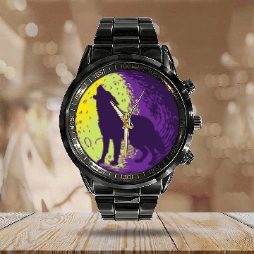 Discover Howling wolf in the moon cool Calendar Steel Band Watch