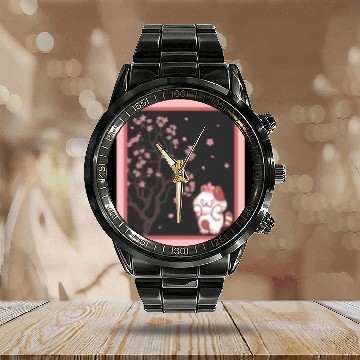 Discover Cherry Blossom Calendar Steel Band Watch, Kawaii Cat Cherry Blossom