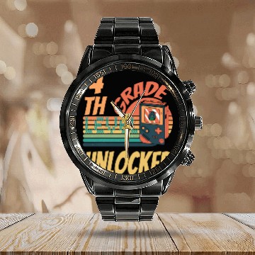 Discover 4th Grade Level Unlocked Video Game Back to School Calendar Steel Band Watch