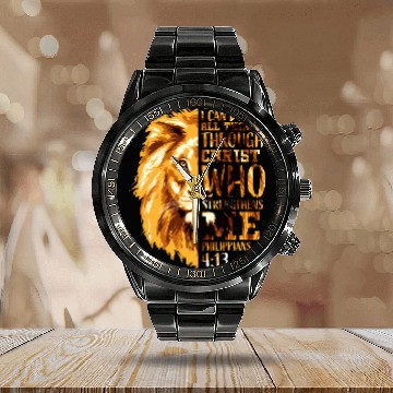Discover Philippians 413 Christian Bible Verse Lion Husband Calendar Steel Band Watch