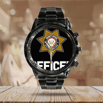 Discover Security Officer Enforcement Badge Police Guards U Calendar Steel Band Watch