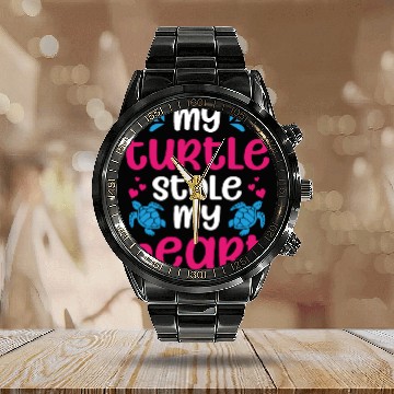 Discover Sea Turtle Tortoise Valentines Day Calendar Steel Band Watch