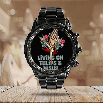 Discover Tulip Gardening Jesus Calendar Steel Band Watch