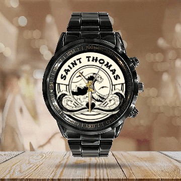 Discover St Thomas Caribbean Sea Japanese Style Waves Calendar Steel Band Watch