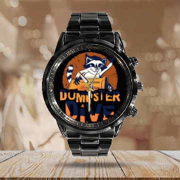 Discover Raccoon Lover Trash Picking Dumpster Diving Trash Calendar Steel Band Watch