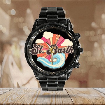 Discover Saint Barthelemy Retro 80s Beach Calendar Steel Band Watch