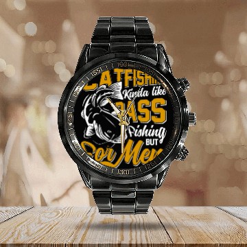 Discover Catfishing kinda like Bass Fishing Flathead fish Calendar Steel Band Watch