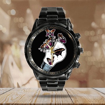 Discover LGBTQ Butterflies in Lesbian Flag Colors Calendar Steel Band Watch