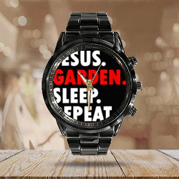 Discover Jesus Garden Sleep Repeat - Novelty Hobby Calendar Steel Band Watch