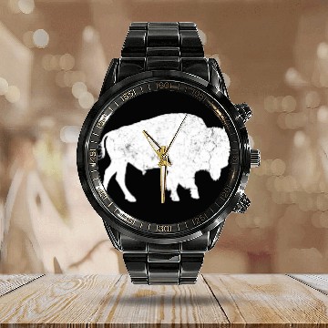 Discover Distressed Buffalo Bison Animal Calendar Steel Band Watch