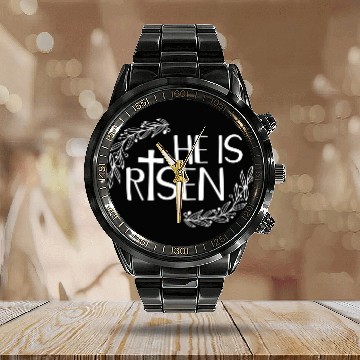 Discover He Is Risen For Christian Happy Easter Jesus Swea Calendar Steel Band Watch