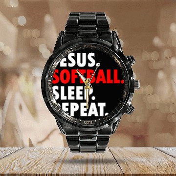 Discover Jesus Softball Sleep Repeat - Novelty Hobby Calendar Steel Band Watch