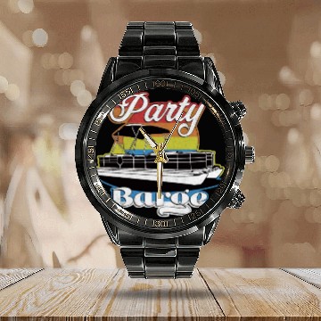 Discover Pontoon Boat Retro Party Barge Lake Life Calendar Steel Band Watch