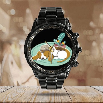 Discover Sleepy Beagle And Cat Calendar Steel Band Watch